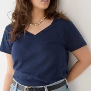 NEW! J.Crew Mercantile Slightly Cropped V-Neck Broken-In T-Shirt Navy - 2X